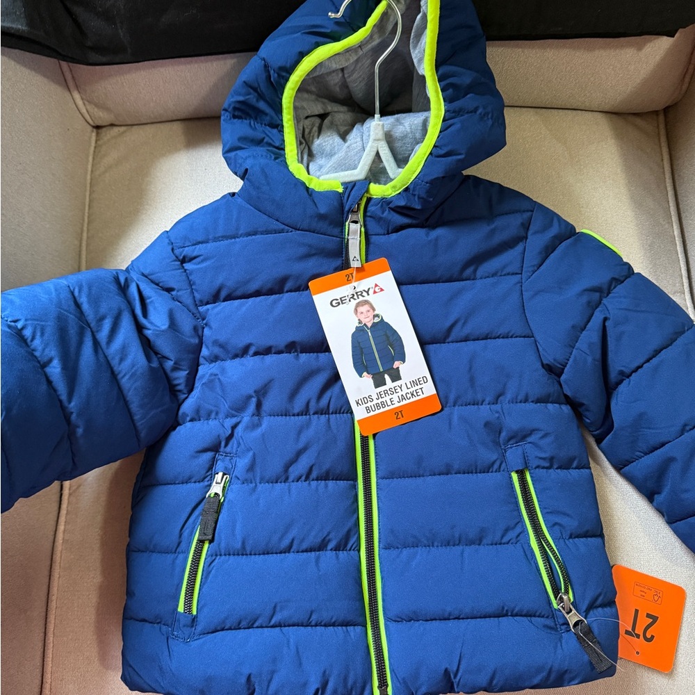 Gerry Kids Blue Puffer Jacket with Lime Accents